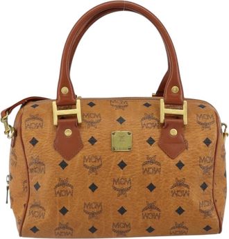 MCM Visetos Handbag Canvas And Leather Brown Canvas Handbag (Pre-Owned)