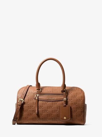 Michael Kors Jet Set Travel Medium Logo Embossed Leather Duffel Crossbody Bag