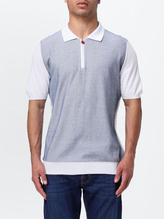 Kiton Polo bicolore in cotone con stampa astratta e chiusura a zip