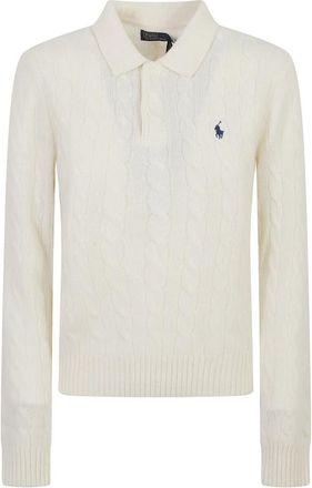 Ralph Lauren Pullover met kabels van wol en kasjmier - Dames - Ronde hals truien - Wit - S - Wol - Truien & Vesten