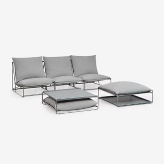 Sklum Sklum - Conjunto De Jard&iacute;n Con Sof&aacute; Modular De 3 Piezas, Mesa Auxiliar Y Puff Convertibles Amaro