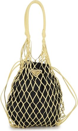 Prada Black Yellow Mesh Handbag Tote Bag (Pre-Owned)