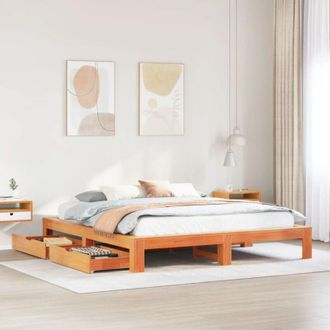 vidaXL Giroletto senza Materasso Marrone Cera 200x200 cm Legno di Pino vidaXL