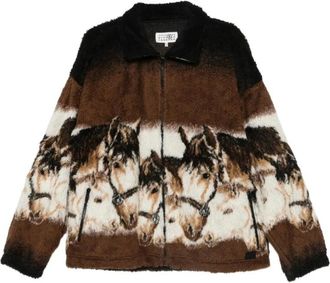 Maison Margiela Fitness, Heren, Bruin, M, M25048 Fleecejack met paardenprint
