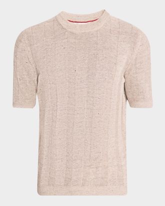 Brunello Cucinelli Men & apos;s Linen and Cotton Ribbed Short-Sleeve Sweater