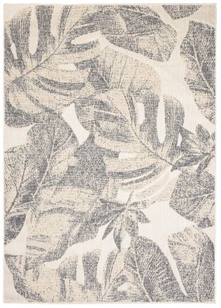 Tapiso Alfombra exterior interior 3D gris crema beige hojas 140 x 200 cm