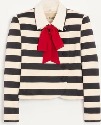 Valentino Giacca In Raso Di Cotone Maxi Riga Barre Donna VANIGLIA/NERO/PARIS 36