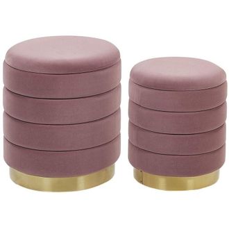 Beliani Set di 2 Pouf Contenitore con Rivestimento in Poliestere Rosa Base Dorata Garland