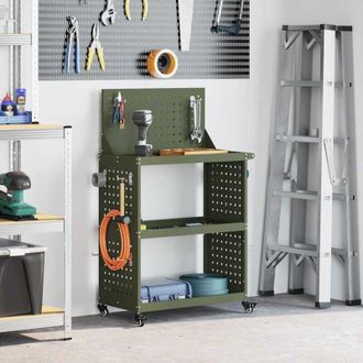 vidaXL Carro De Herramientas Con Estante Verde Oliva 65 X 35 X 111 Cm Vidaxl