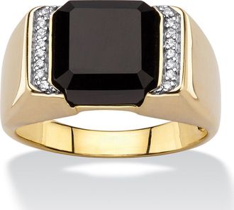 Palm Beach Jewelry Mens Cushion-Cut Genuine Black Onyx and CZ Classic Ring in 18k Gold-plated