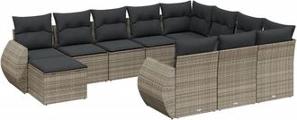 vidaXL Set De Sof&aacute;s De Jard&iacute;n 11 Pzas Y Cojines Rat&aacute;n Sint&eacute;tico Gris Vidaxl