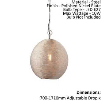 Loops Ceiling Pendant Light - Polished Nickel Plate - 10W LED E27 - Dimmable - e10028 in Metallics