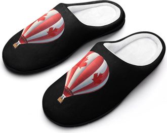 Generic Hot Air Ballon Canada Flag Cotton Slippers for Women Memory Foam Comfy House Shoes with Anti-Skid Rubber Sole