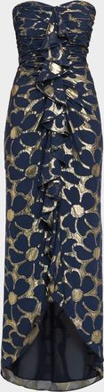 Ramy Brook Daisy Goldie Strapless Floral Jacquard Gown