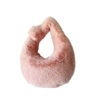 Generic Womens Plush Bags Plush Bag Winter Womens Handbag Small Wrist Clutch Fashion Short Handle Phone Coin Purse Ladies(Pink)