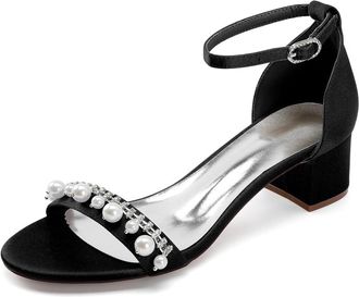 Generic Wedding Shoes Womens Low Heel Bridal Shoes Open Toe Block Heels Bridal Evening Party Dress Shoes 4.5Cm,Black,10 UK