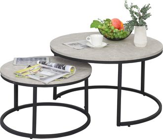 HOMCOM Steel MDF-Top Stack Design 2-Piece Coffee Tables Black/Grey - Home Living | TJ Hughes Black