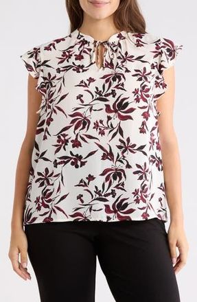 Nordstrom Rack Ruffle Tie Neck Top in Ivory- Burg Sunset Floral at Nordstrom Rack, Size 2 X