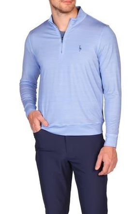 Tailorbyrd Stripe Print Long Sleeve Performance Quarter Zip Polo in Blue at Nordstrom Rack, Size Xx-Large