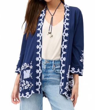 Johnny Was Addeline Jersey Kimono Coat In Navy