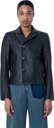 Maison Margiela Leren jas met knoopsluiting - Dames - Leren en Su&egrave;de Jassen - Zwart - XS - Katoen - Jassen