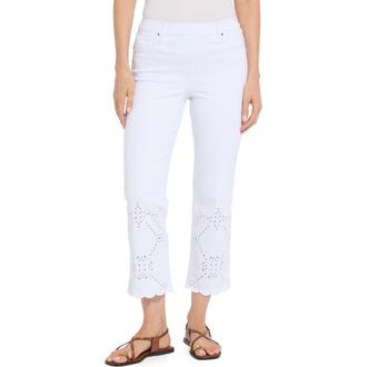 Lyss&eacute; Billie Eyelet Pull-On High Waist Crop Straight Leg Jeans in White at Nordstrom, Size X-Large