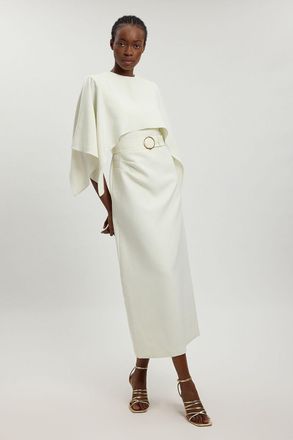 Karen Millen Womens Compact Viscose Asymmetric Cape Maxi Dress - White - Size 18 UK