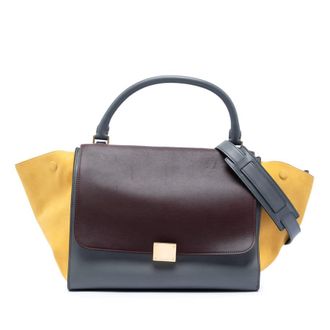Celine Pre-owned Celine Medium Tricolor Calfskin and Suede Trapeze Satchel Ladies CIF4OUQG2TSEORLT