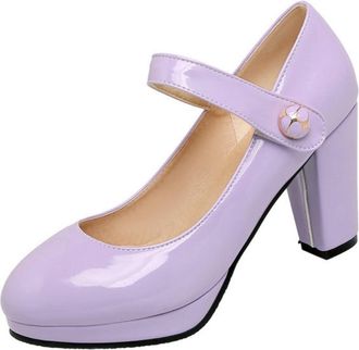 Generic Womens Mary Jane Spring Autumn Shoes - Ankle Strap Block Heel Pumps Retro Work Daily Casual Heels,Purple,5.5 UK