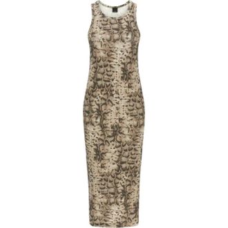 Pinko Midi Dresses, female, Beige, Size: M Abito smanicato stampa animalier