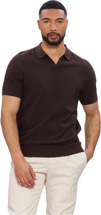 Profuomo Tops, Heren, Bruin, M, Polo Open Collar Luxury Basic