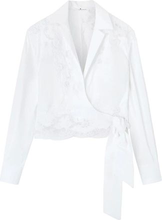 Ermanno Scervino Overhemden, Dames, Wit, S, Katoen, Witte Poplin Blouse met Kruislingse Details en Kant