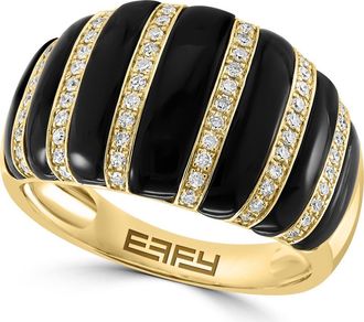 Effy 14K Yellow Gold Black Onyx Diamond Ribbed Ring in 14K Gold at Nordstrom, Size 7