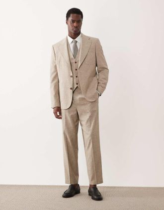 Asos Pantaloni da abito comodi in misto lino color pietra-Neutro