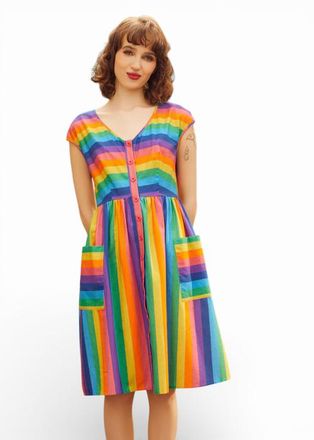 ModCloth More Is More Rainbow Stripe Dress in Pure Joy at Nordstrom, Size X-Large