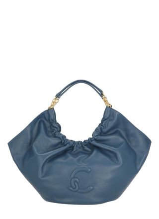 Coccinelle Medium Shoulder Bag In Smooth Blue Leather With Gathered Design