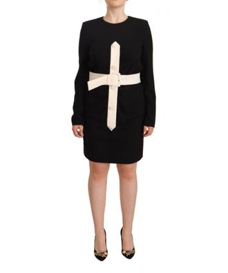 Givenchy Womens Black Wool Long Sleeves Belted Mini Sheath Dress - Size 8 UK