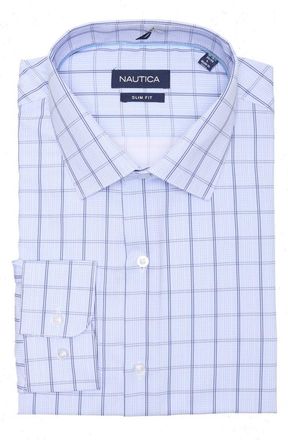 Nautica Slim Fit Grid Print Dress Shirt in Blue at Nordstrom Rack, Size 14.5 - 32/33