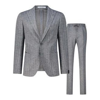 Tagliatore Kostuums, Heren, Grijs, M, Wol, Gestreept Compleet Pak Derrick
