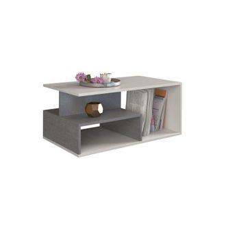 Hucoco SIENNE Contemporary coffee table living room/office with niches 90x51x43 Scandinavian style table Magazine storage/remote controls
