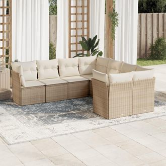 vidaXL Vidaxl - Juego De Sof&aacute;s De Jard&iacute;n Con Cojines Beige 8 Pzas Rat&aacute;n Pe