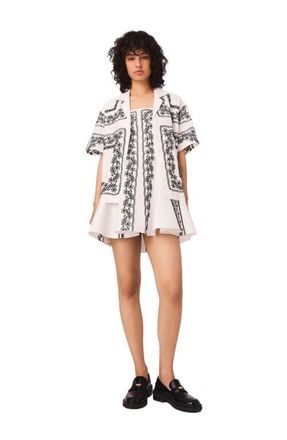 Maje Short-sleeved embroidered shirt in Ecru /Black at Nordstrom, Size X-Small