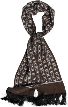 Dolce & Gabbana Bruine Skulls Print Franjes Heren Sjaal - unisex - Zijden sjaals - Bruin - ONE Size - Accessoires