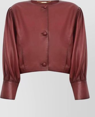 Chlo&eacute; lamb leather cropped round neck jacket