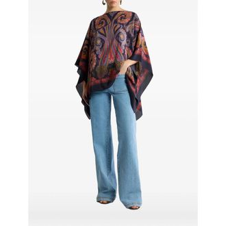 Etro SILK PONCHO TOP WITH PAISLEY DEGRAD&Eacute; MOTIF