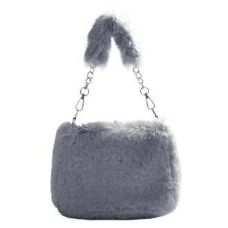 Generic Womens Plush Bags Women Plush Tote Handbag Casual Furry Satchel Bag Versatile Fluffy Shoulder Soft Cute Fall Winter Female Purse(Grey)
