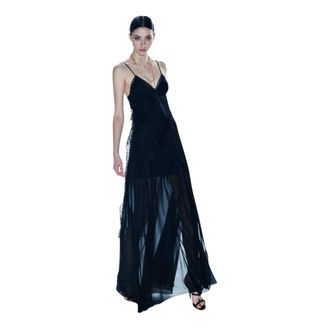 Aniye By Gowns, female, Black, Size: M Abito lungo con spacco nella gonna