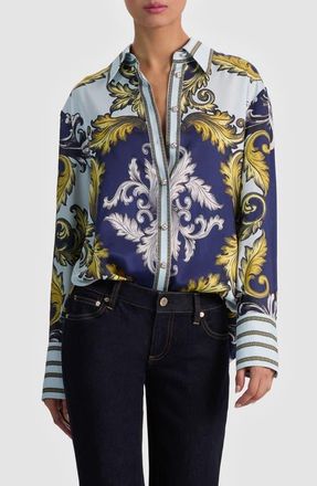 Alice & Olivia Lane Long Sleeve Woven Shirt in Antique Scroll at Nordstrom, Size X-Small