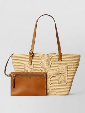 Tory Burch ella small raffia shoulder tote bag