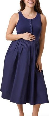 Kindred Bravely Charlotte Mixed Media Maternity & Nursing Midi Dress in Navy at Nordstrom, Size X-Large